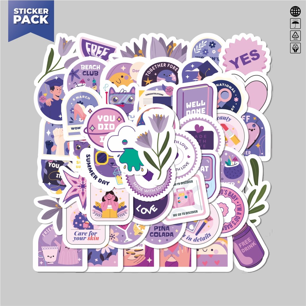 

[100PCS]Stiker Pack Sticker Kartun Ungu Sticker Aesthetic Vinyl Anti Air Dekorasi Sticker Laptop Buku Journal Koper Helm Casing HP Gitar Helm Skateboard