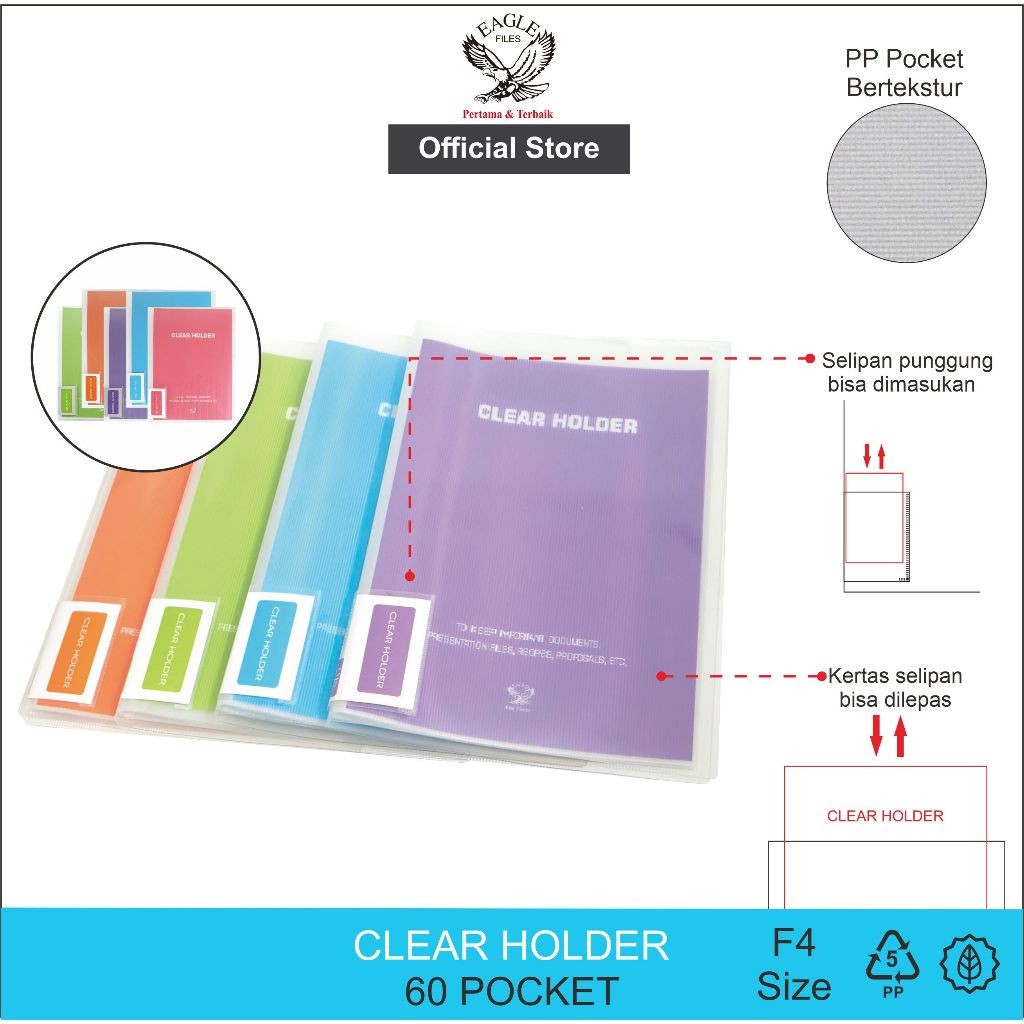 

Map File Clear Holder / Dokument Keeper / Display Book / Document Keeper Warna Neon EAGLE F4/FC 60 Pocket Tempat Berkas