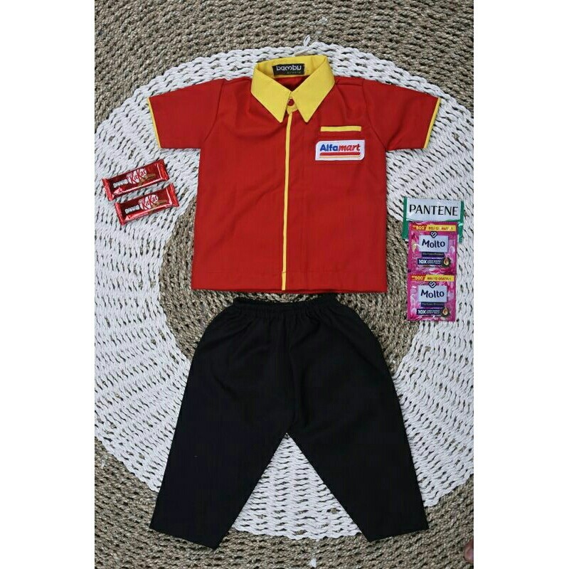Setelan kostum Alfamart / kostum baju alfam@rt untuk anak anak ready cowok / cewek