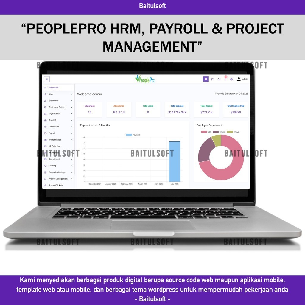SOURCE CODE APLIKASI WEB PEOPLEPRO HRM, PAYROLL & PROJECT MANAGEMENT D319 BAITULSOFT