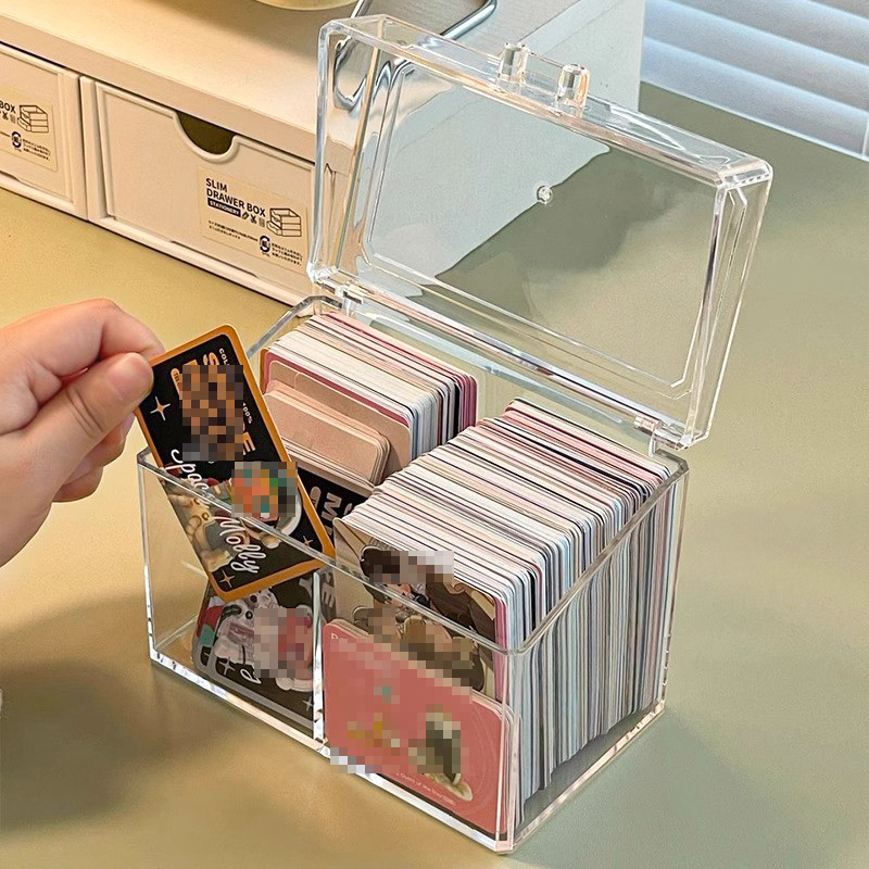

A Transparent Acrylic Card Storage Box Can Hold 400 Postcards, Featuring a Display Card Box with 2 Compartments for Game Card