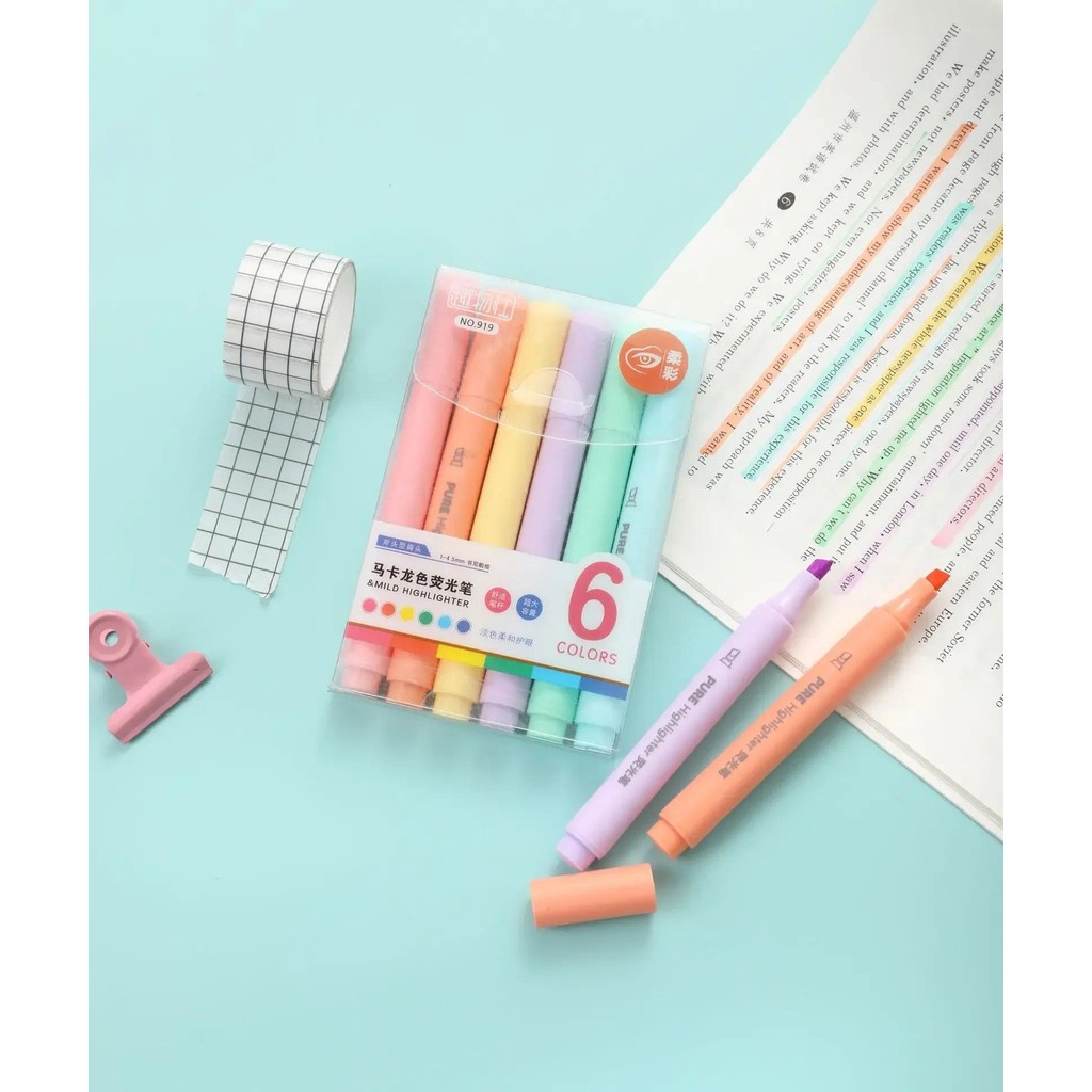 

6Pcs/set Pastel Color Macaron Highlighter Pen Marker Pens Fluorescent Pen Drawing Highlighters Cute Stationery S ool Supplies