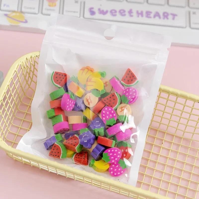 

50pcs/bag Mini Erasers Kawaii Fruit Animals Love Hearts Pencil Eraser Kids Gift Korean Stationery School Office Writing Supplies