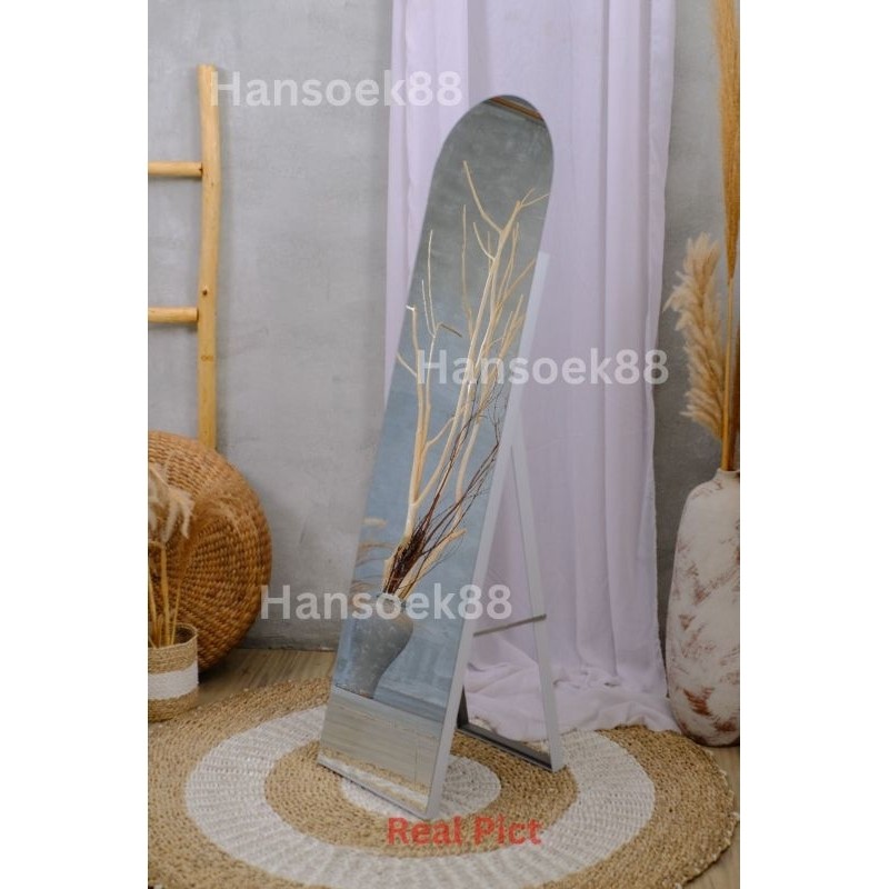 Kaca Cermin Standing Frameless Ovale Cermin Berdiri Rounded Standing Mirror Full Body Frameless Kaca