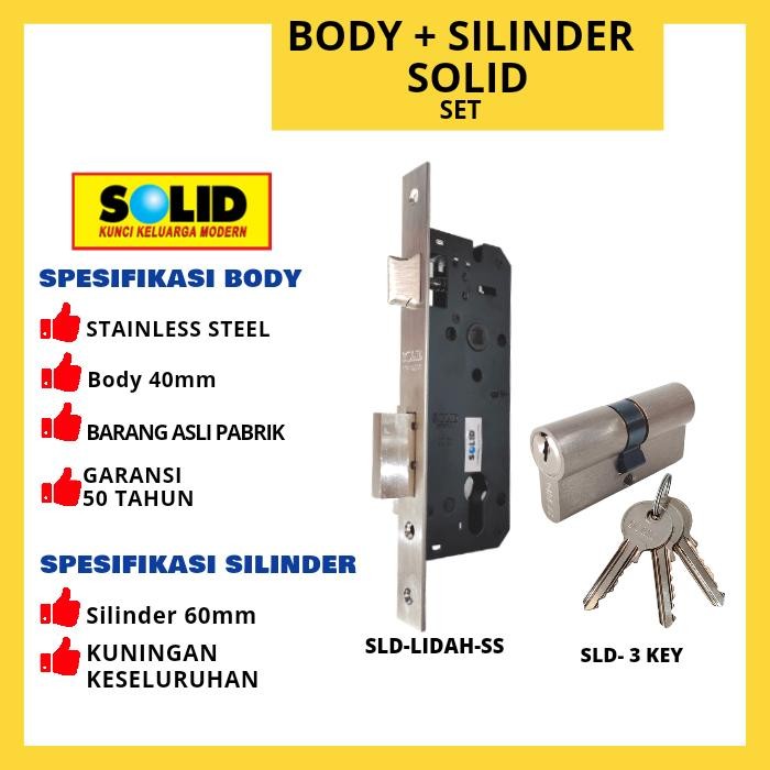 BODY + SILINDER KUNCI RUMAH PINTU SET PELOR LIDAH DEKSON SOLID - Swing solid, Kunci 3