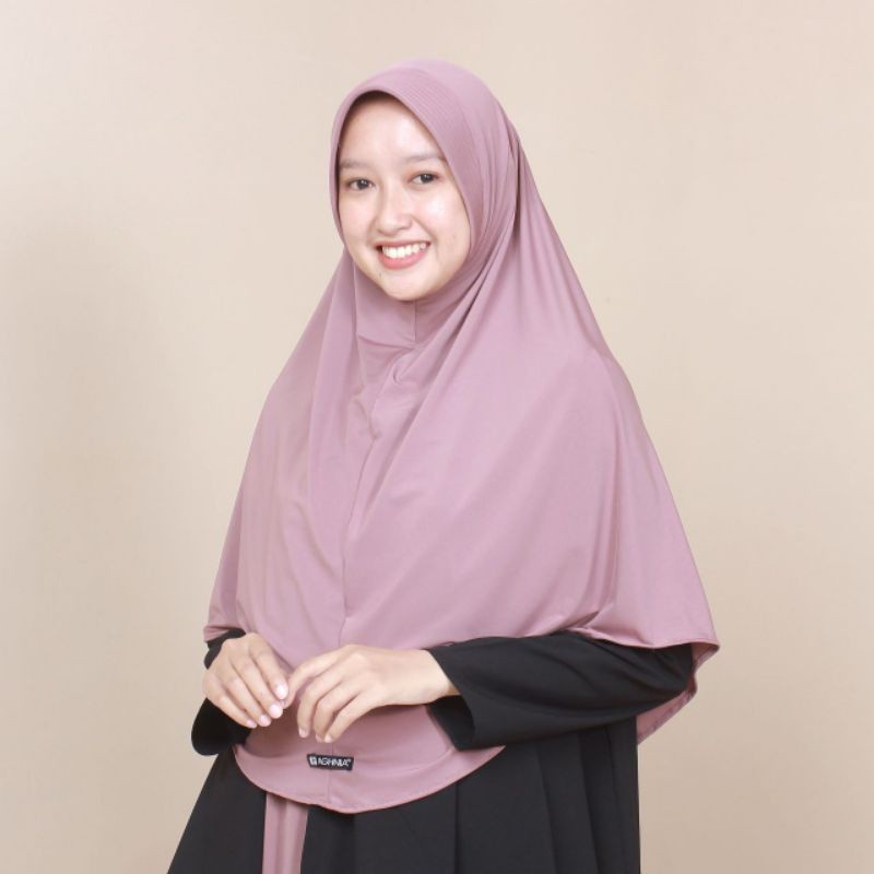 Aghnia Hijab - Bilqis Lycra Jilbab/Khimar/Kerudung Instan Polos Menutup Lengan/Terbaru