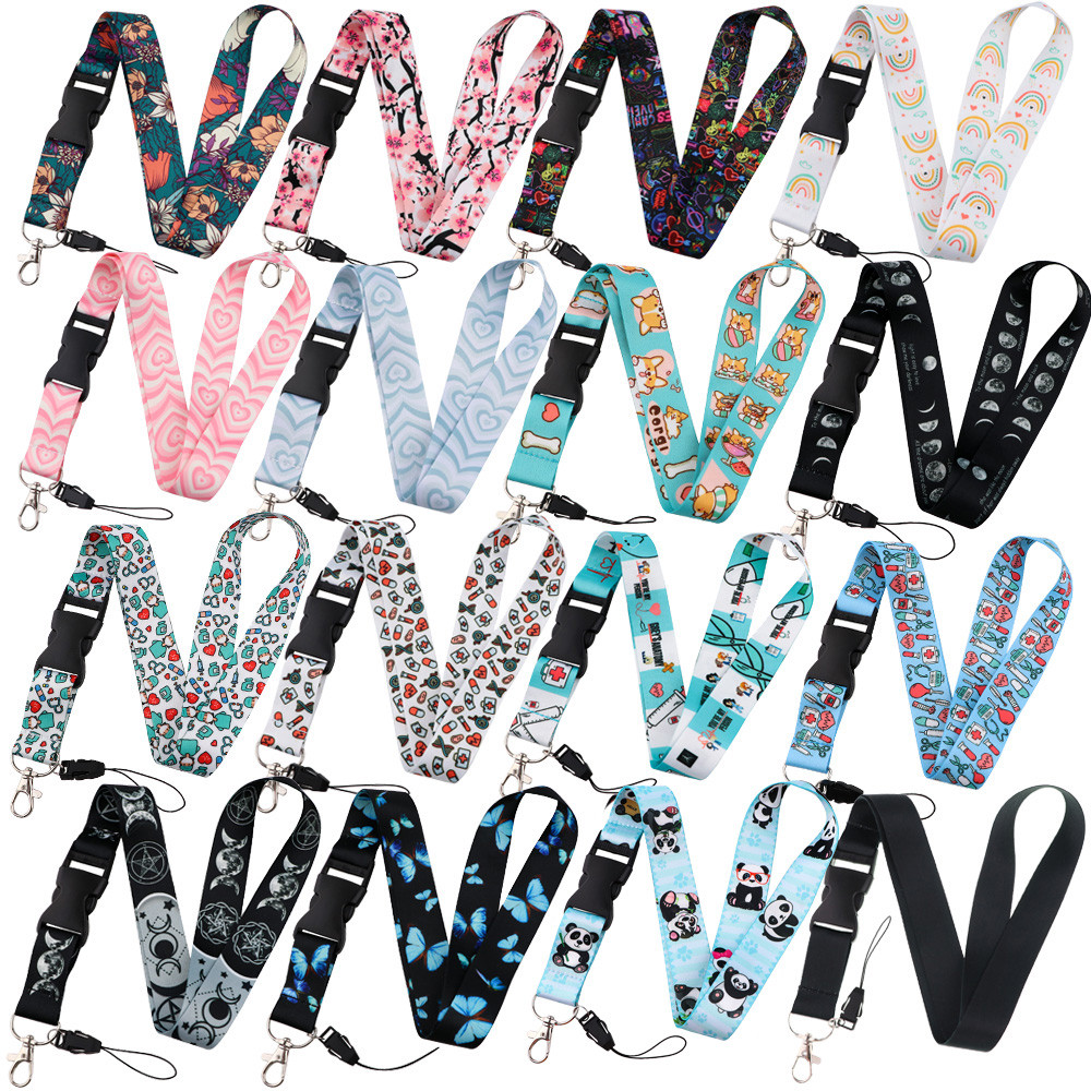 

Butterfly Moon Pattern Lanyard for Key Neck Strap Card ID Badge Holder Keychain Key Holder Keyring Accessories Doctor Nurse Gift
