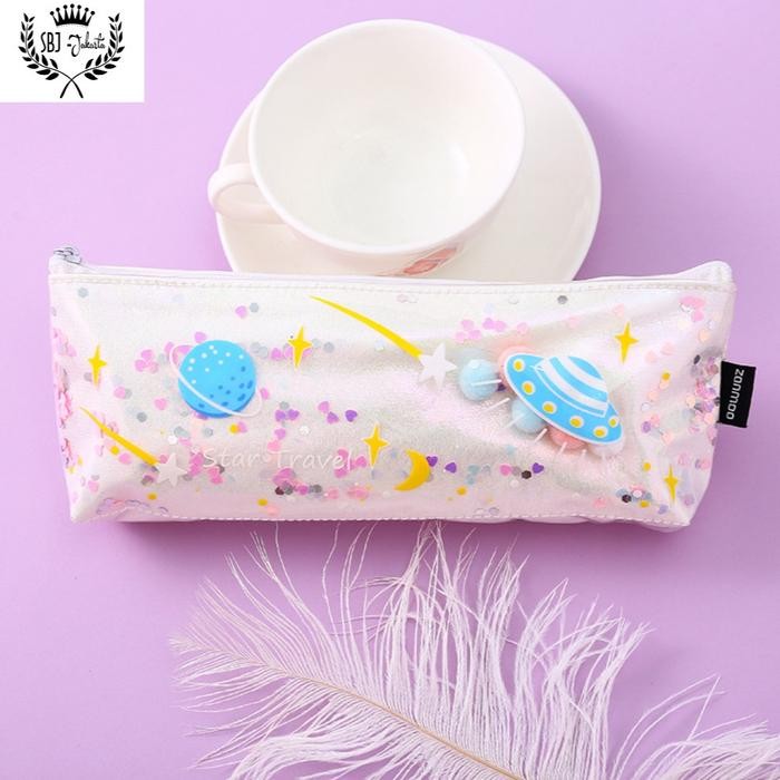 

AHHA Tempat Pensil Kotak pensil laser glitter starry sky korean pencil case - Putih