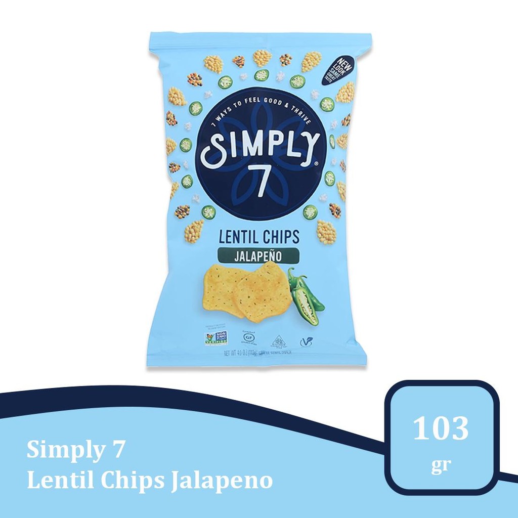 

Simply 7 Lentil Chips Jalapeno 103gr - Snack Pedas & Sehat Import USA