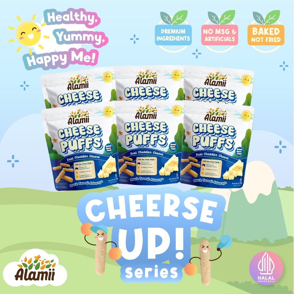 

Alamii Cheese Puffs - Snack Anak - Cheese Lover Series (Bundle 6) | Snack Bayi / Snack Sehat Anak / Puffs Snack