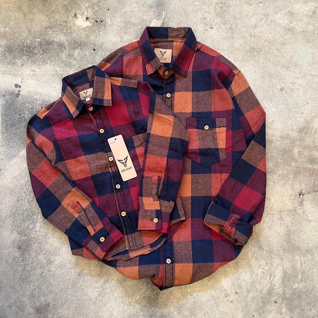 KEMEJA COUPLE FLANEL UNTUK ANAK DAN AYAH ORIGINAL DISTRO COD BISA COD [ BRAVEKIDS ]