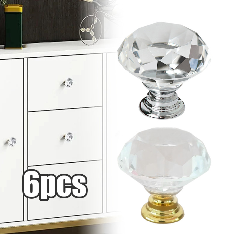 6pcs Knob Handle Tarikan Kristal Berlian Handle Crystal Knob Kenop Kristal Crystal Kaca Handle Tarik