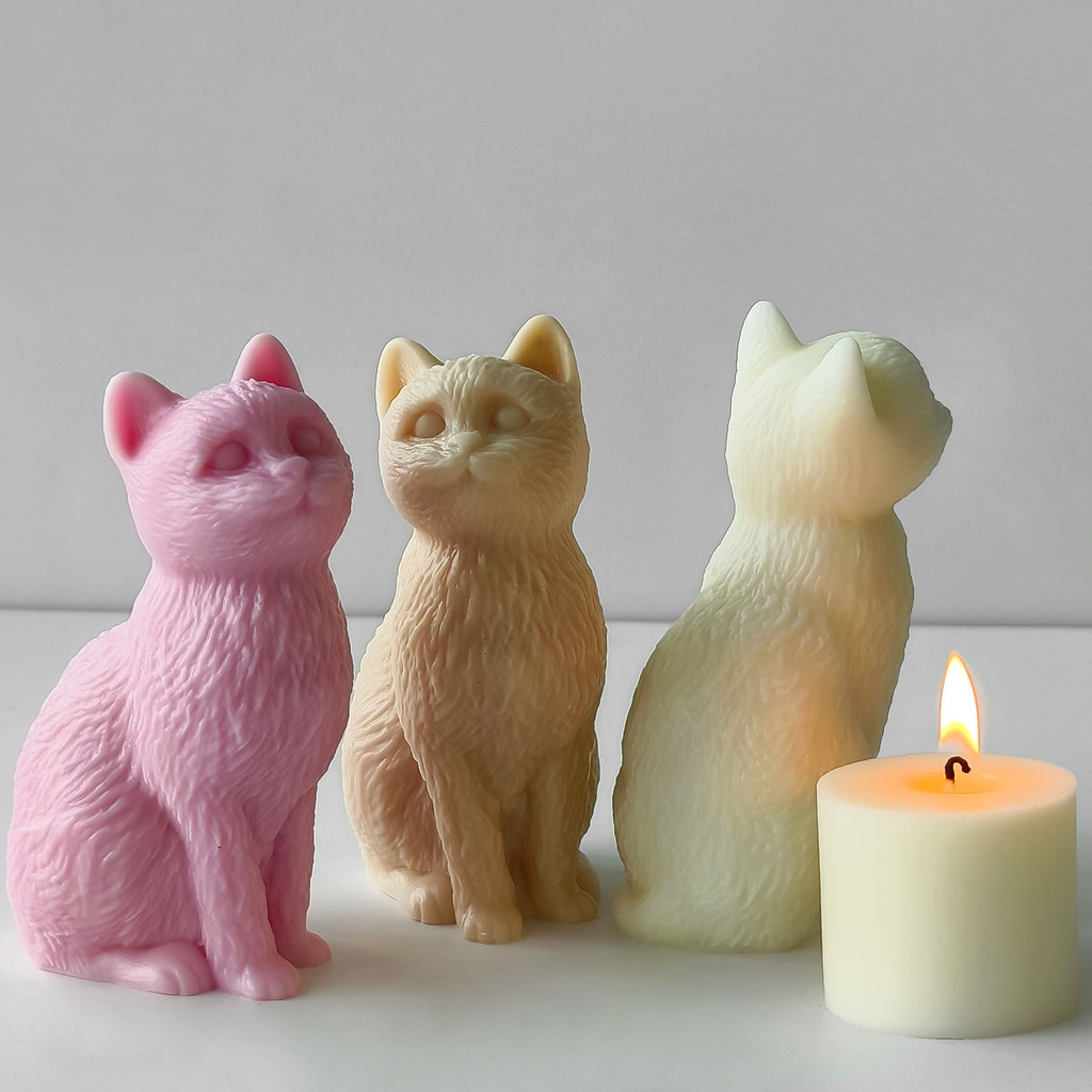 

Sitting Cat Aroma Plaster Resin Ornaments Mould Handmade Soap Candle Making Supplies DIY Cute Kitty Silicone Candle Mold
