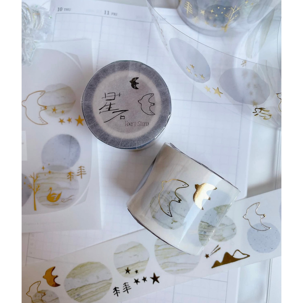 

Rikka.stationery Vinatge Stars Stones Birds Washi PET Tape for Card Making DIY Scrapbooking Decorative Sticker