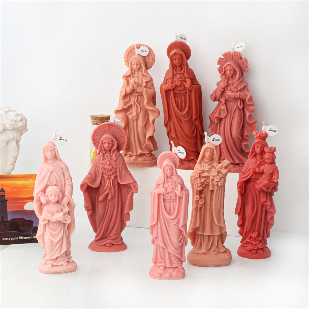

3D Virgin Mary Candle Silicone Mold with Mold Clay Craft Gypsum Virgin Mother Mary Sculpture Scented Religious Home Decor
