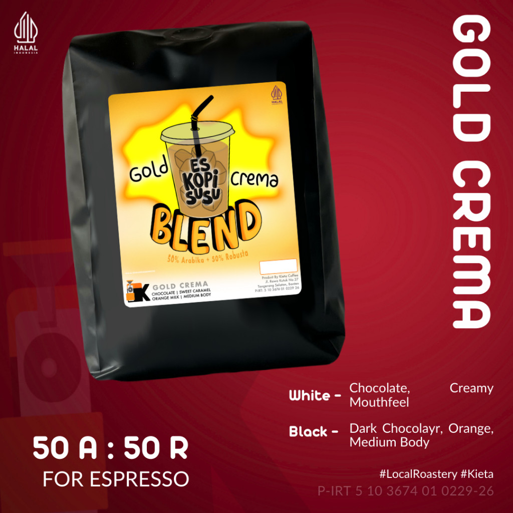 

Kieta Roastery - Biji Kopi Gold Crema Blend 50% Arabika 50% Robusta 1kg / Bubuk Arabica Roasted Coffee Bean Spro Kopi Susu Based