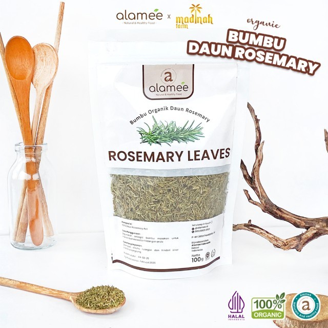 

ALAMEE Daun Rosemary Kering Dried Leaves Garnish Murni Asli Tanpa Campuran Bumbu Dapur 100g madinah