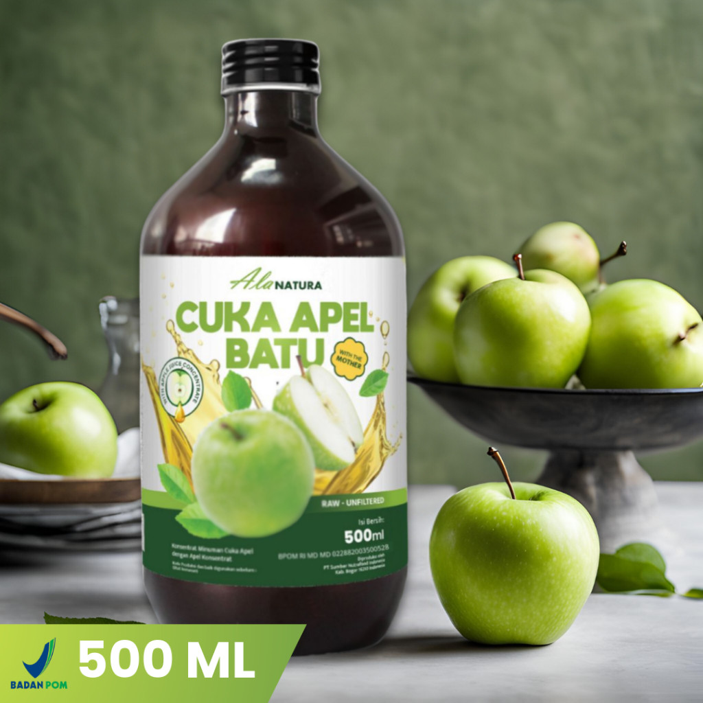 

Cuka Apel Hijau Batu Raw Apple Cider Vinegar With Mother & Organik 500 ml Unfiltered Diet & Detoks