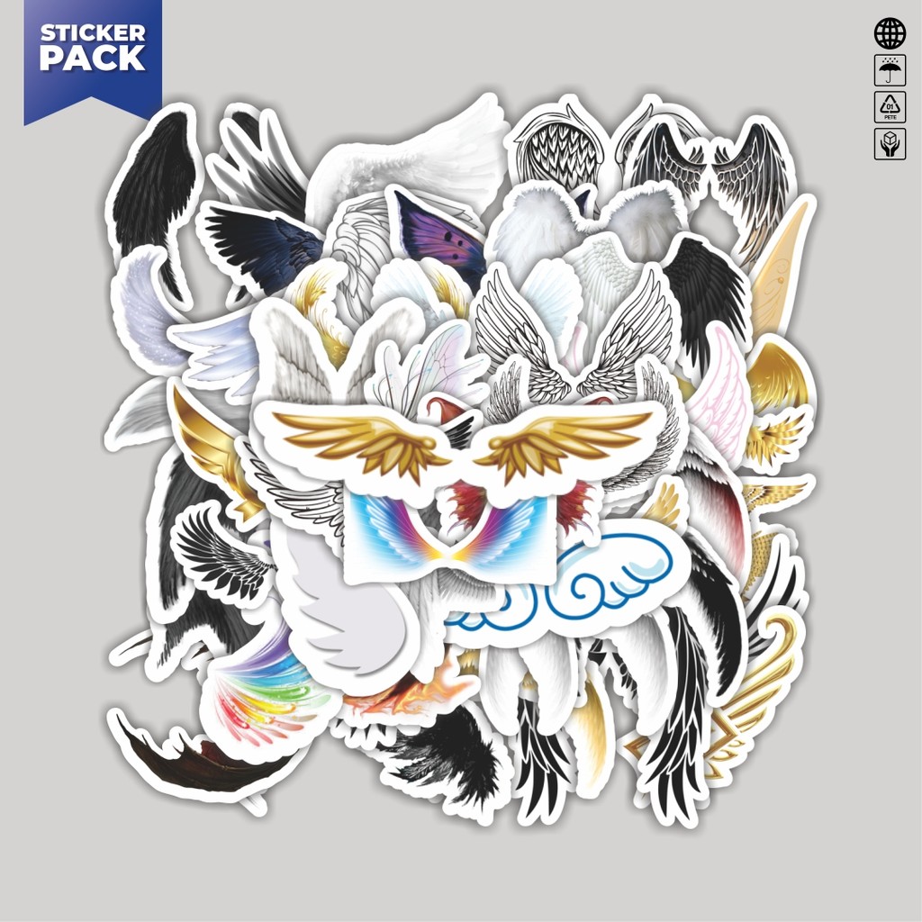 

[100PCS]Stiker Pack Stiker Motif Sayap [Angel/Sayap malaikat, Demon/Iblis, Butterfly/Kupu kupu, Fantasy Wings]"Aesthetic Vinyl Anti Air Dekorasi Sticker Laptop Buku Journal Koper Helm Casing HP Gitar Helm Skateboard