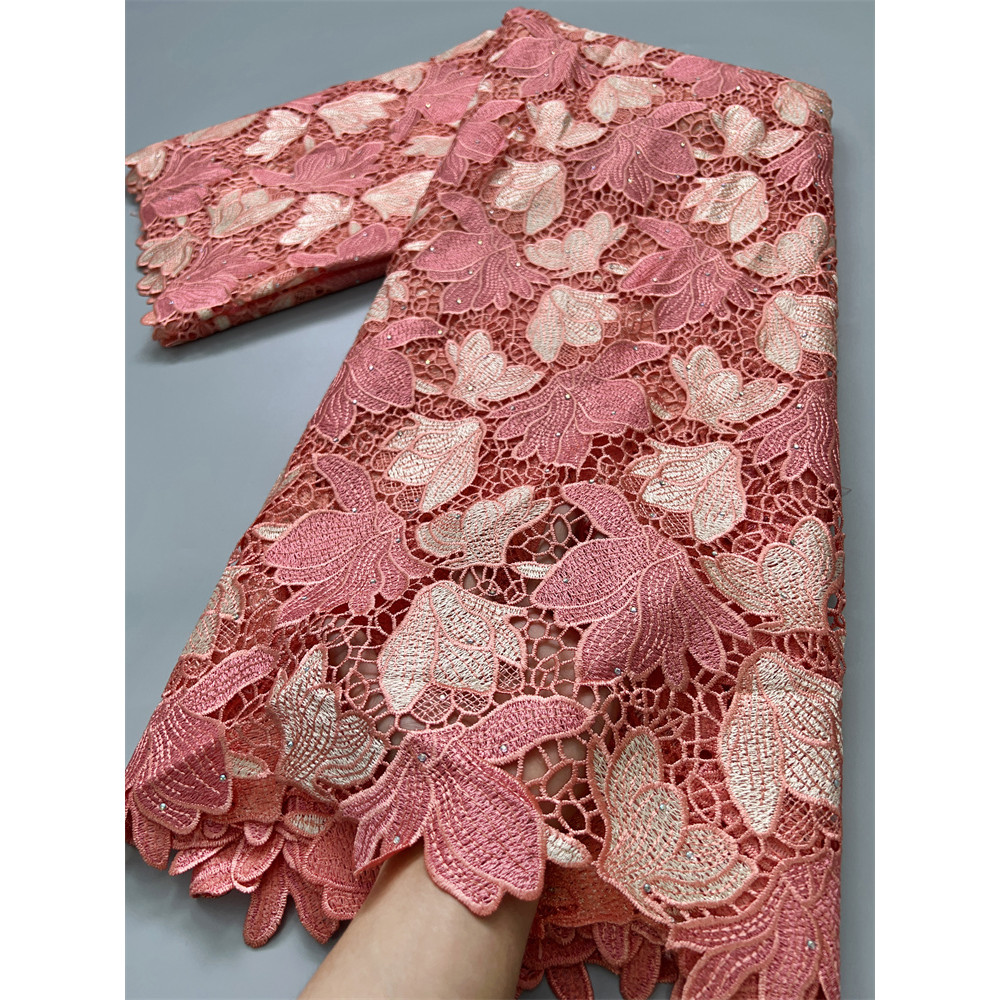 

African Water Soluble Lace Nigerian Embroidered Guipure Cord Lace Fabric High Quality For Sewing Wedding Dresses,2.5Yards TY3844