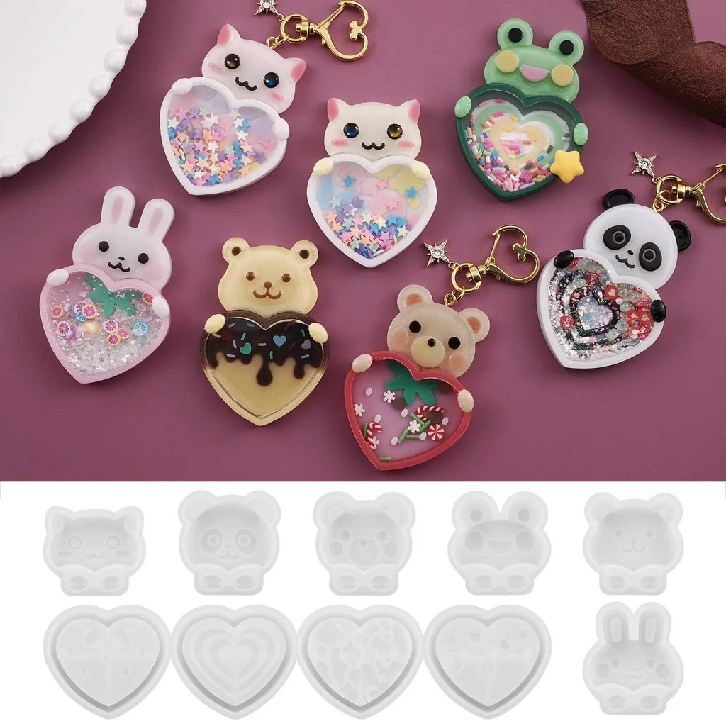 

Flowing Sand Animal Love Cat Rabbit Little Bear Oil Shake Music Silicone Mold DIY Crystal Epoxy Resin Mold