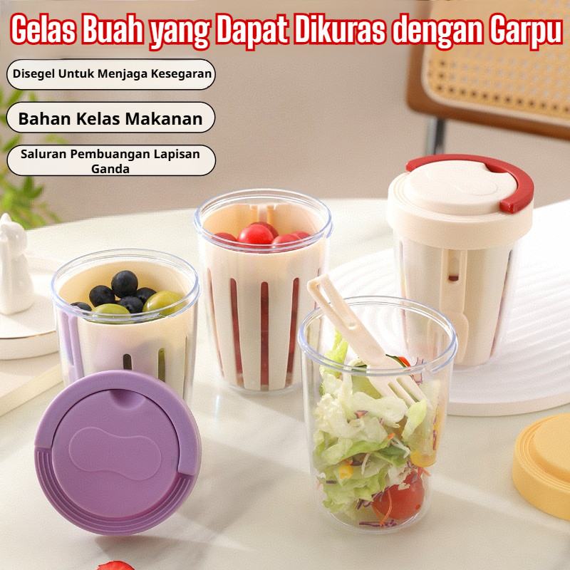 ⚡COD+Gratis ongkir⚡Reduced Fat Fruit Salad Cup/Fitness breakfast cup/portable salad cup/salad cup wi