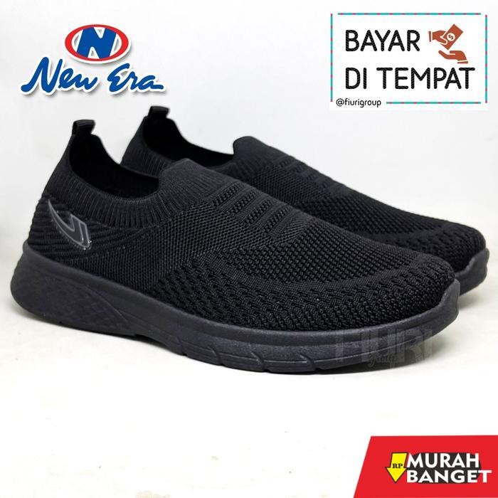 FIURI - NEW ERA - WINNER 39-43 FULL HITAM - SEPATU SNEAKERS SLIP ON PRIA - SEPATU KNIT RAJUT - SEPAT
