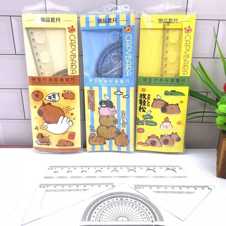 

HYPE N FANCY Penggaris busur segitiga alat tulis sekolah ATK Kantor / pouch penggaris PENGGARIS SET CAPYBARA 4 IN 1 PGG-1915