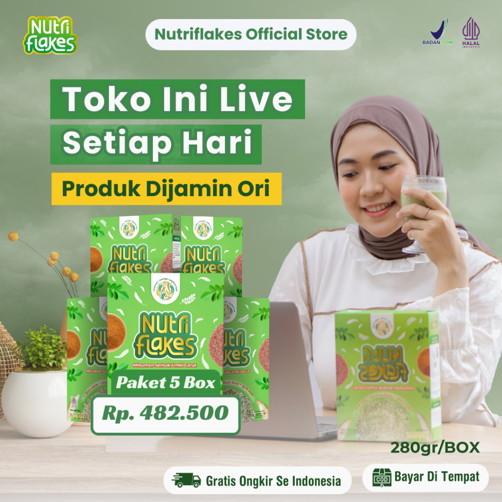 

Nutriflakes Sereal Umbi Garurt Asam Lambung Maag dan Gerd 5 Box