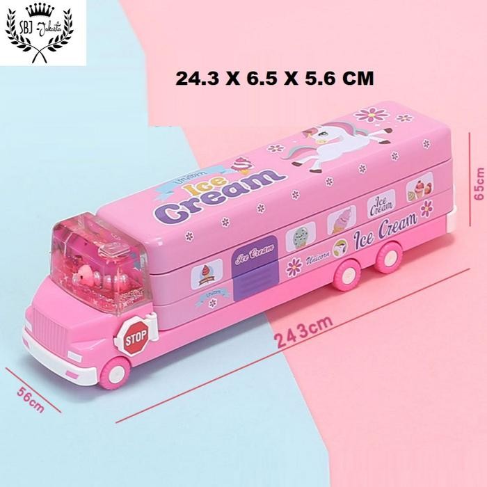 

[Promo] Tempat pensil Kotak pensil Bus Double Decker Metal Series unik lucu Alat Multifungsi Sekolah - Pink