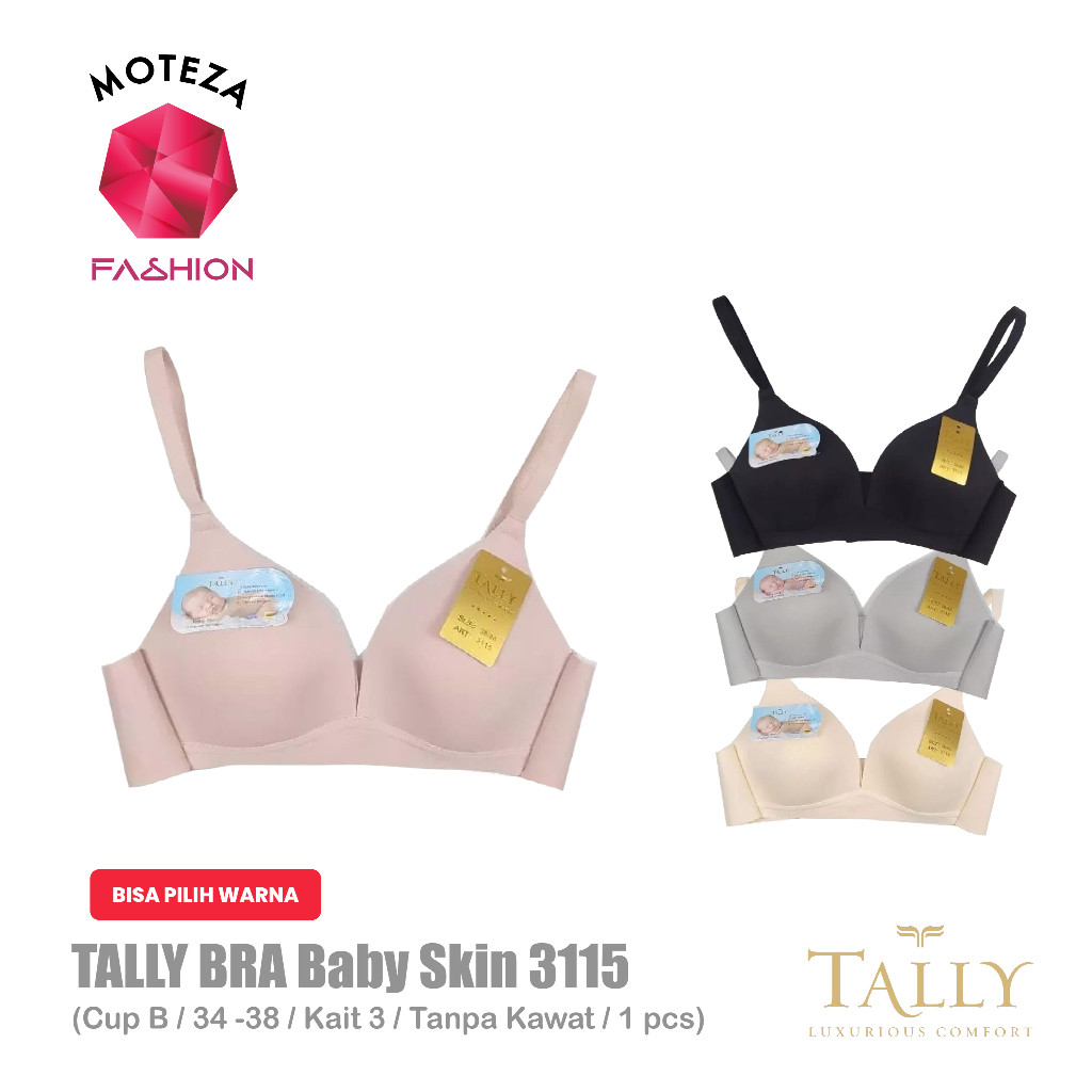 Tally 3115 Bra Baby Skin BH Wanita - Busa Tipis Cup A - B | Tanpa Kawat | Kait 3 | Size 34 - 38
