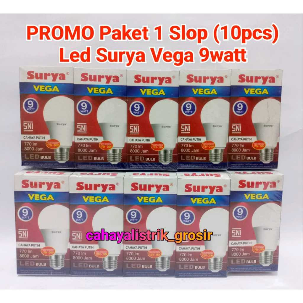 Surya Vega 9watt PROMO Paket 1 Slop (10pcs) Lampu Led Bulat 9 watt SURYA VEGA  / Bohlam Lampu  Berga