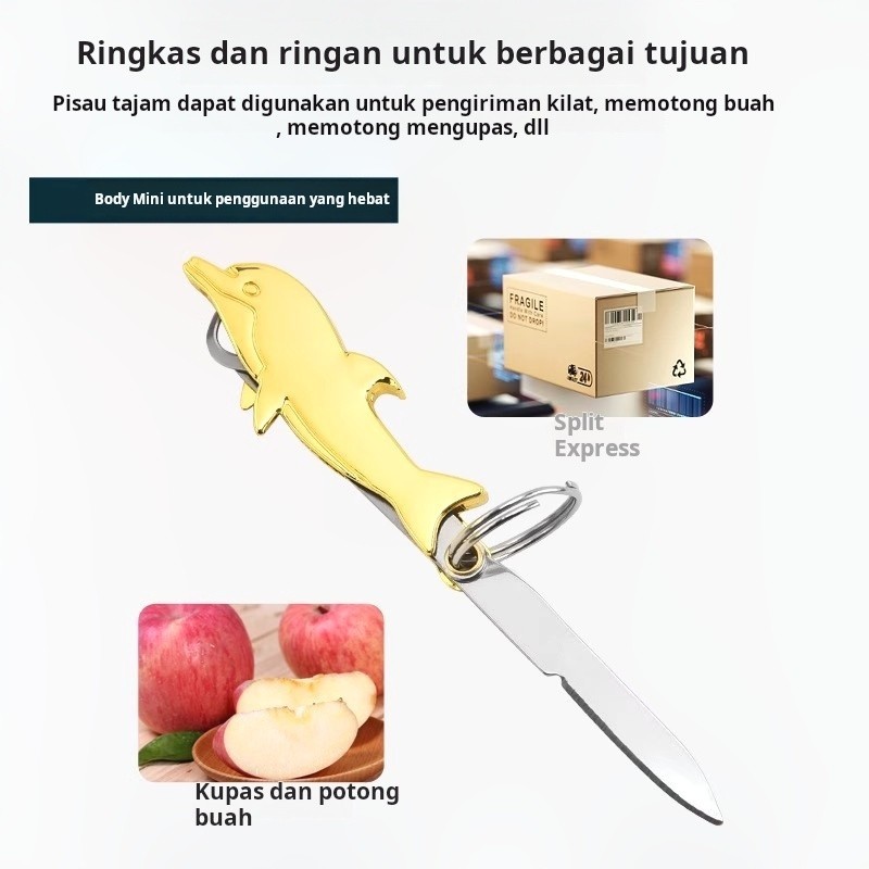 Pisau Tusuk Gigi Multifungsi Lipat Portabel Pertahanan Diri Pembuka Botol Mini Gantungan Kunci