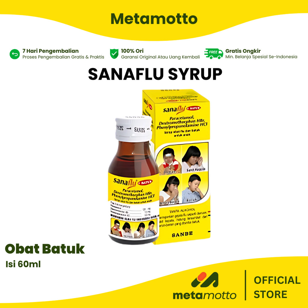 SANAFLU SIRUP 60 ML OBAT BATUK DAN FLU ANAK DEMAM DAN HIDUNG TERSUMBAT - Metamotto