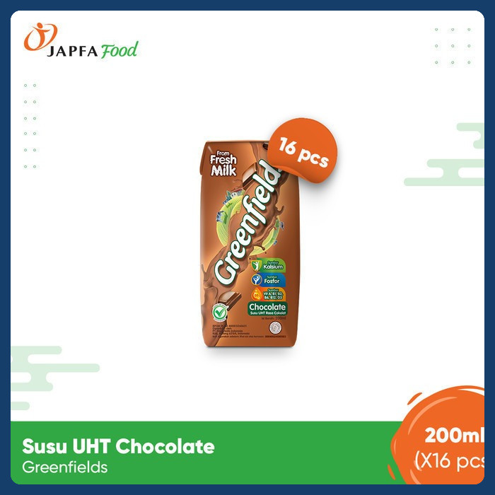

Greenfields Susu UHT Chocolate 200ml - Isi 16 pcs - 100% Fresh Milk dari Greenfields Farm
