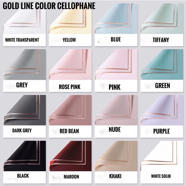 

(20Lembar) Kertas Bunga Buket List Gold/Wrapping Paper Gold line Transparan Florsit Cellophane