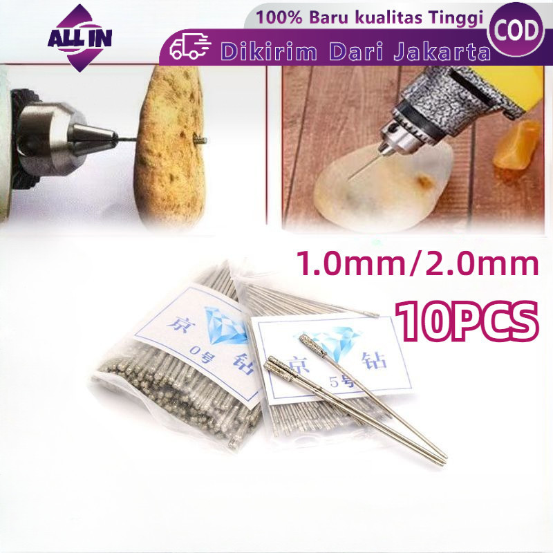 10PCS/set Mata Bor Lapis Berlian 1mm-2.0mm untuk Batu Permata Kaca Liontin Gelang Akik