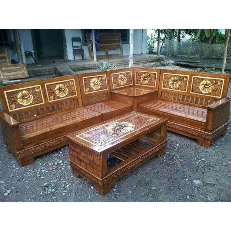 Furniture kursi sofa tamu model sudut piramid / kursi jati minimalis untuk ruang tamu kecil / kursi 