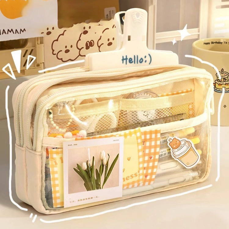 

Tempat Pensil Aesthetic Transparan / Tempat Pensil Cute / Pensil Case Lucu Besar / Pencil Case Biru / Tas Alat Tulis Sekolah / Desk Organizer Stationary