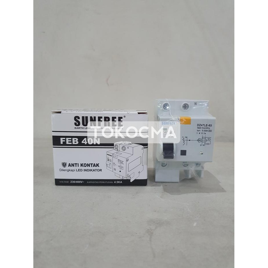 Anti Kontak / ELCB 2 Pole 40A 40 Ampere Sunfree + Led Indikator SNI - Sunfree C40