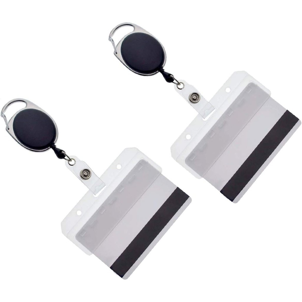 

2pcs Carabiner Badge Reels with Half Card Holders Leaves Mag Strip Exposed for Badge Swiping Access POS Magnetic Stripe Cards