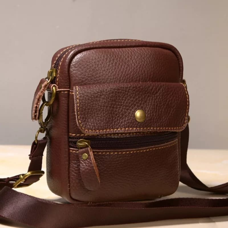 Promo Tas Selempang Kulit MINI Pria Sederhana / Tas Retro KULIT Aslii / Mini Bag Kulit Premium Lucky