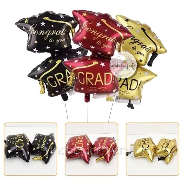Balon Foil Graduation Congrats To You Grad / Balon Sarjana Topi / Balon Topi Graduate - Burgundy