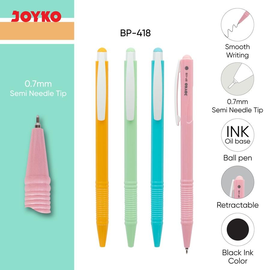 

Ballpoint Pen Pena Pulpen CLICKER JOYKO BP-418 PASTEL 0.7mm / Bolpoin BP418 LUSIN (12pc)