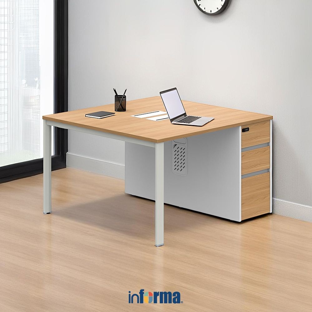 Informa Sieben Meja Kantor 2S 120 - Virginia Walnut Office Table Furnitur Kantor Meja Kerja Belajar 