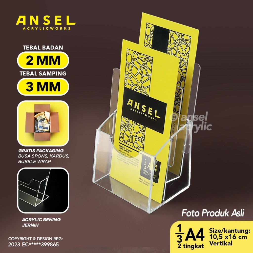 

ANSEL Rak Tempat Brosur Flyer Akrilik Tingkat - 1/3 A4 - A6 Ver - Tipe E 2 Susun