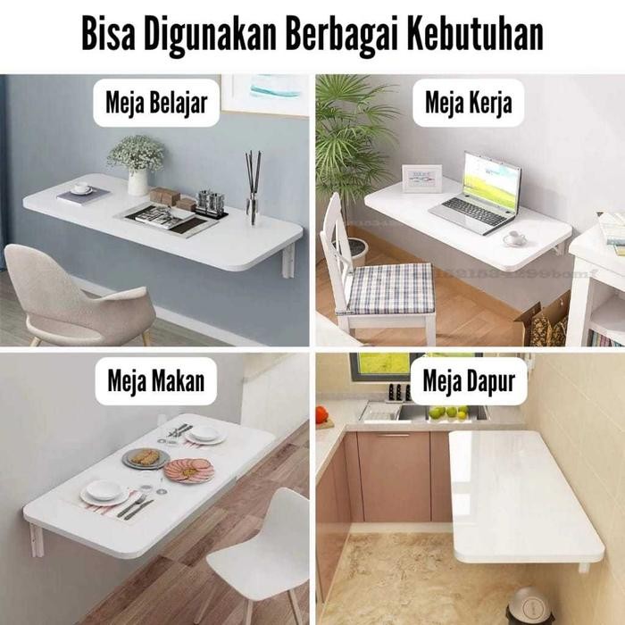 Promo Furnitur Kamar Estetik Meja Lipat Dinding Kayu 60x40 cm Tempel Belajar Lesehan Gantung Besi Be
