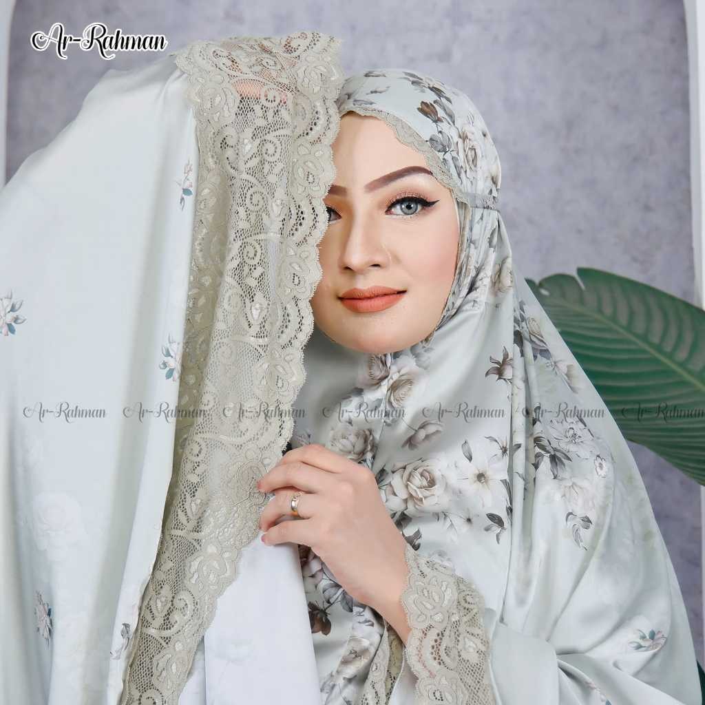Ar-Rahman-Mukenah Dewasa Bahan Sutra Silk Motif 2in1 Mix Renda Zara Premium With Pouch