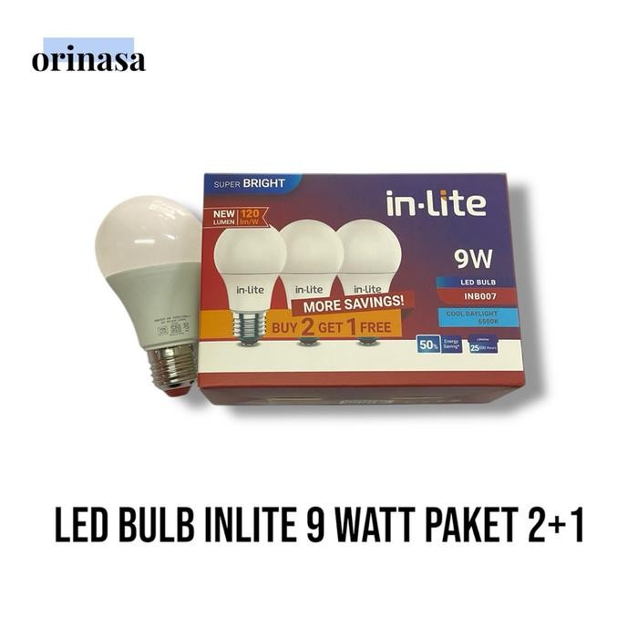 Lampu Bohlam LED Bulb Inlite Paket (Beli 2 Gratis 1) 9W 9 Watt