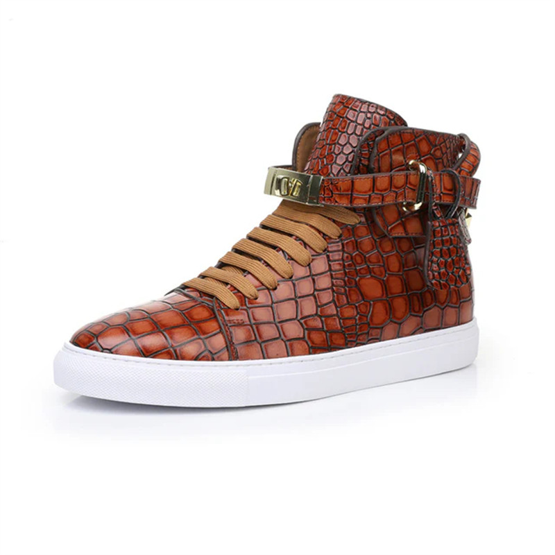 Alligator Pattern Lock Lace-up Real Leather Casual Shoes Luxe Sneakers